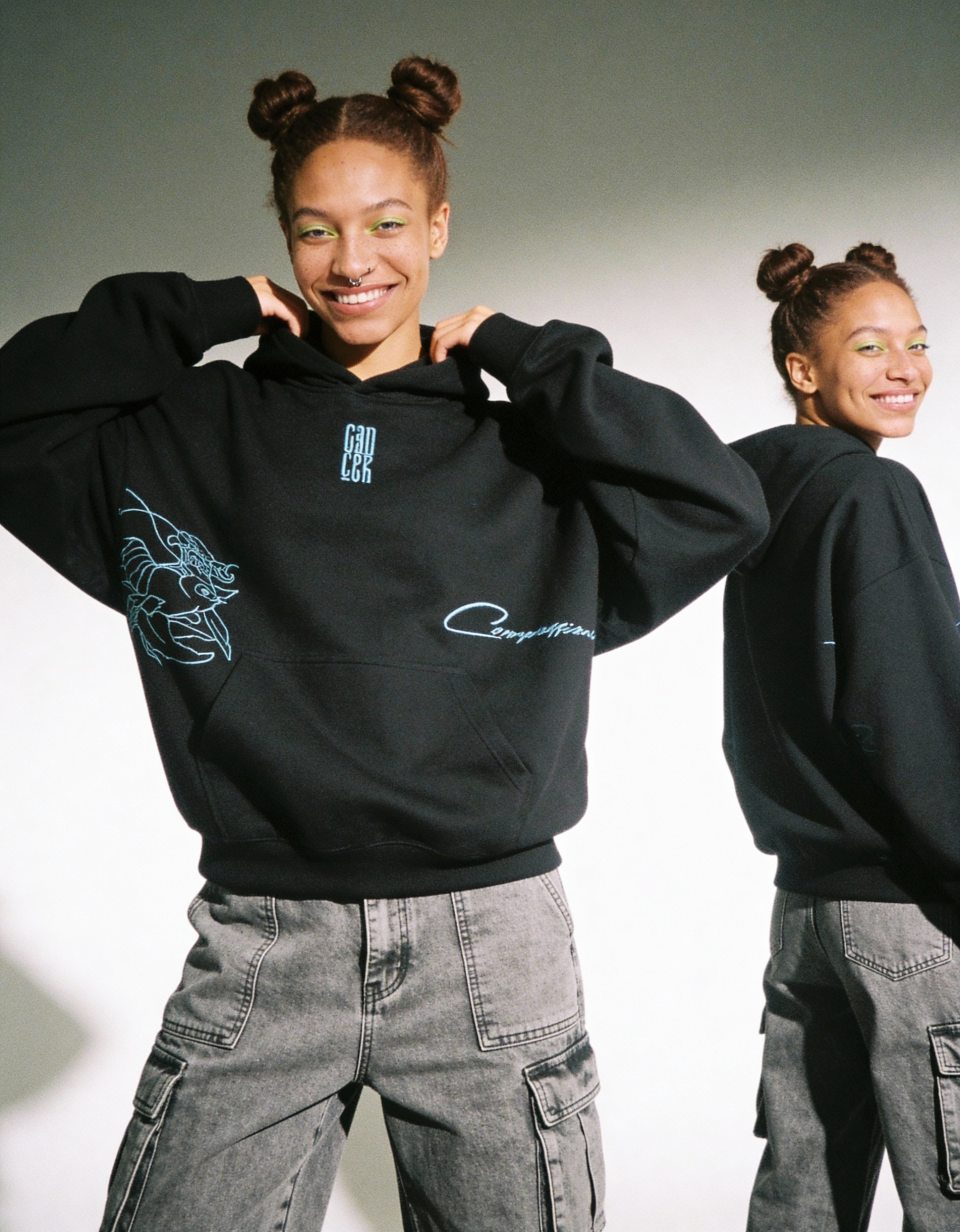 freepik__a-woman-with-two-buns-hairstyle-and-wearing-a-nose__30449 Cancer Embroidery Hoodie For Women - Image 2