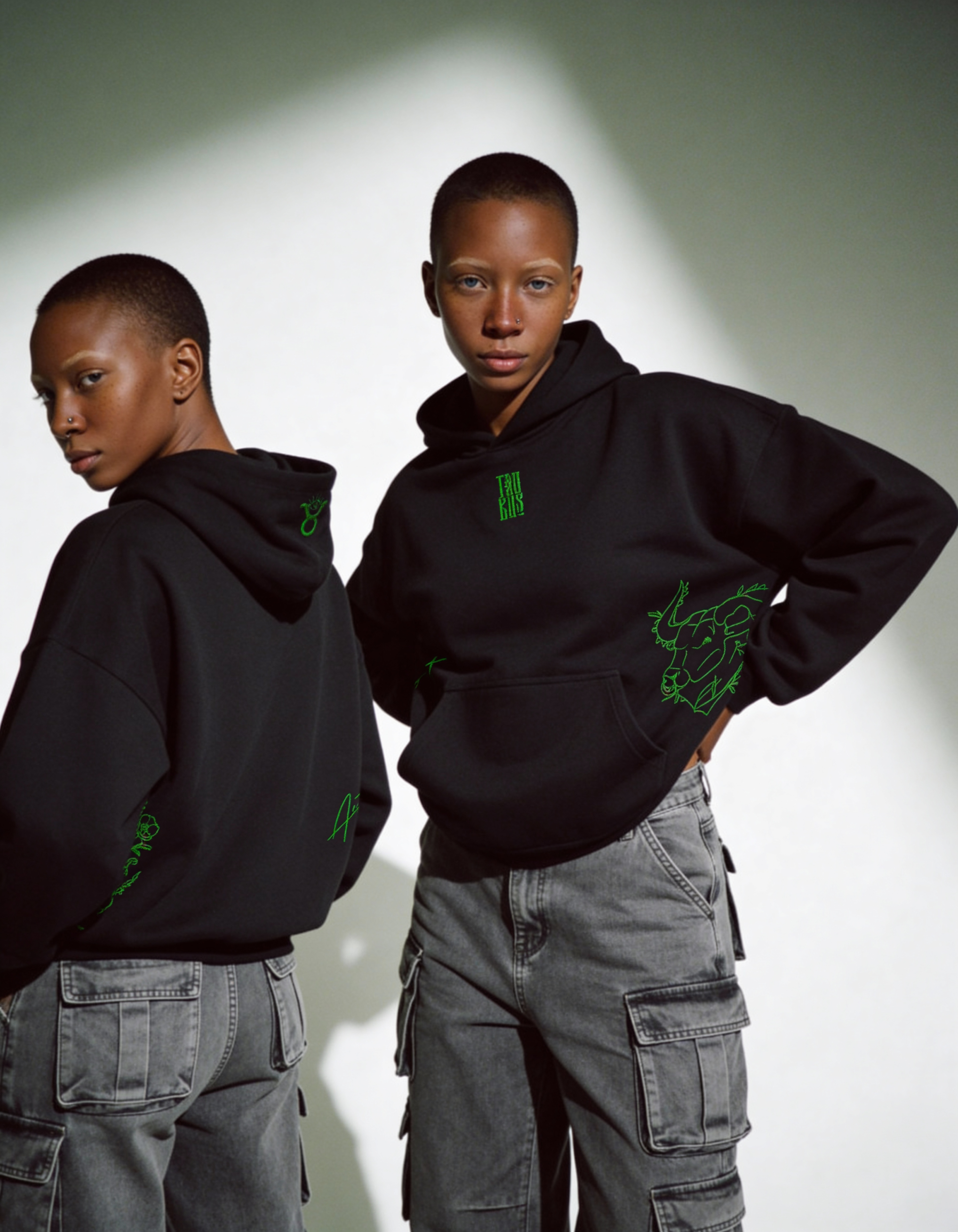 freepik__darkskinned-woman-with-a-short-buz-cut-and-barely-__32127 Taurus Embroidery Hoodie For Women - Image 4