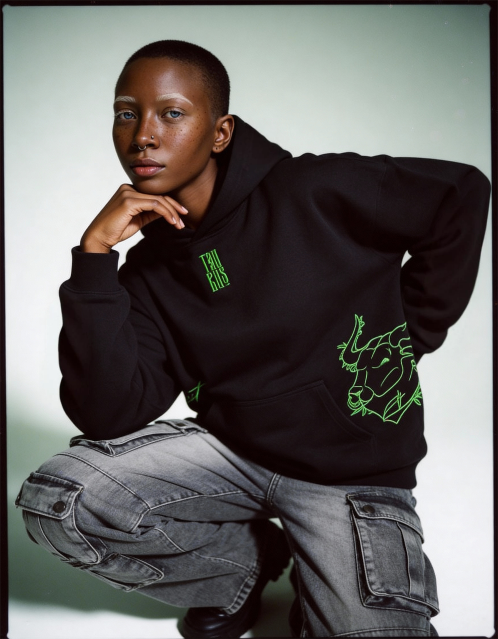 freepik__darkskinned-woman-with-a-short-buz-cut-and-barely-__32128 Taurus Embroidery Hoodie For Women
