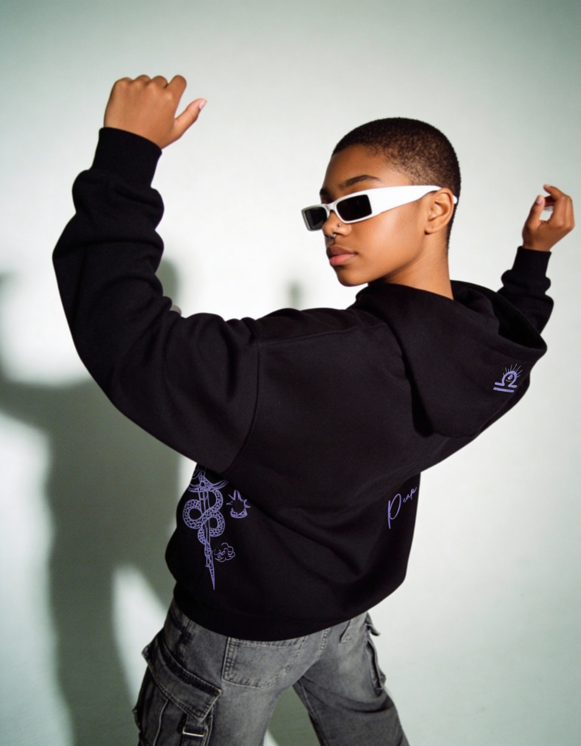 freepik__darkskinned-woman-with-a-short-buz-cut-and-wearing__84469 Libra Embroidery Hoodie For Women - Image 4